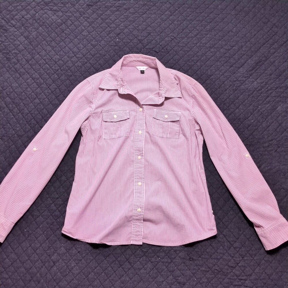 Vintage Old Navy Pink and Purple Button-up Shirt Womens M  Striped Long Sleeve